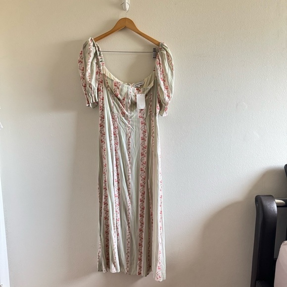 NWT WeWoreWhat Rosewood Victorian Floral Striped Puff Sleeve Midi Dress size 10 - Picture 3 of 10